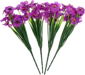 Artificial Flowers Silk 4 Bundles Violet Fake African Bloom Manmade Vase - Picture 1 of 12