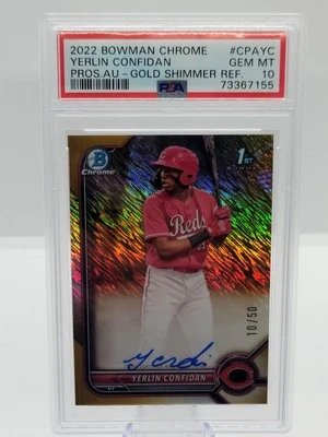 Yerlin Confidan 2022 Bowman Chrome 1st Gold Shimmer On-Card Auto /50 PSA 10 Reds - Image 1 of 3
