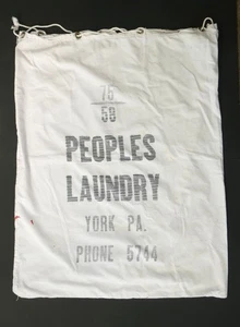 Vintage Peoples Laundry Bag Large Canvas Stencil Advertising York PA. 1950s - Picture 1 of 15