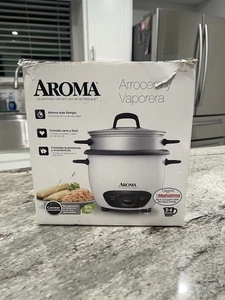 AROMA 6-Cup Rice Cooker, non-stick cooking pot - White + BRAND NEW - Picture 1 of 13