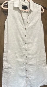 Tahari 100 % Leinen beige ärmellos Kragen Button-Down Hemdkleid Damen Small. - Bild 1 von 10