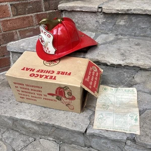 Vintage Texaco Fire Chief Hut-Helm Spielzeug mit Box, braun & Bigelow funktioniert nicht - Bild 1 von 24