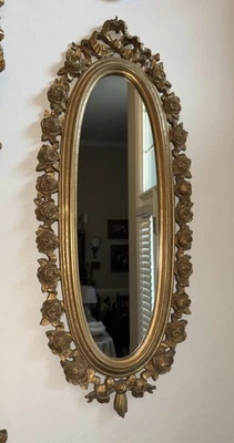 Vintage MCM Hollywood Regency Gold Oval Wall Mirror Dart~Syroco 25”x 10” - Image 1 of 4