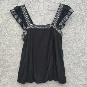 LOFT Sleeveless Women's Top Black Sz M, White Topstitching Casual - Picture 1 of 14