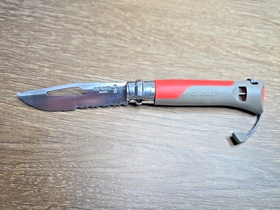 Opinel No.8 Outdoor Knife, With Whistle & Shackle Key, Red/Gray Polymer Handle - Image 1 of 4