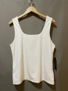 NWT TAHARI Women Sleeveless Square Neck Lined Ribbed Knit Tank Top Size XL White - Picture 1 of 9