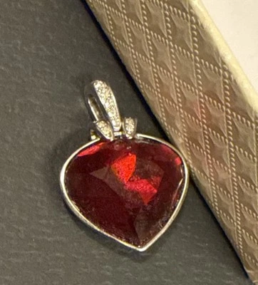 SWAROVSKI SWAN SIGNED RED CRYSTAL HEART PENDANT SILVER TONE “TIES OF LOVE” - Image 1 of 4