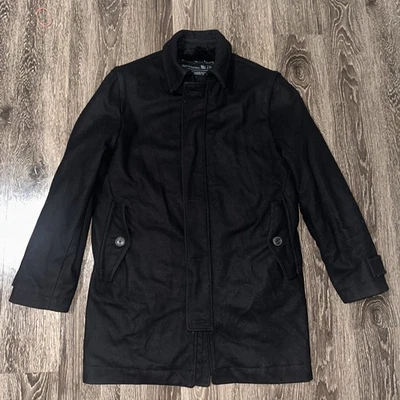 Vtg Gap 1969 Mens Sherpa lined Wool Button Down Mid Length Heavy Black Coat Med - Image 1 of 4