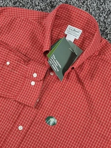 L.L. Bean Herren faltenfreies rot kariertes Hemd leicht tailliert Langarm Large T - Bild 1 von 7