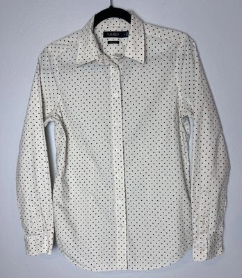 LRL Lauren Ralph Lauren Mujer Talla M Algodón Abotonado Manga Larga Camisa Lunares Foto 1 de 4