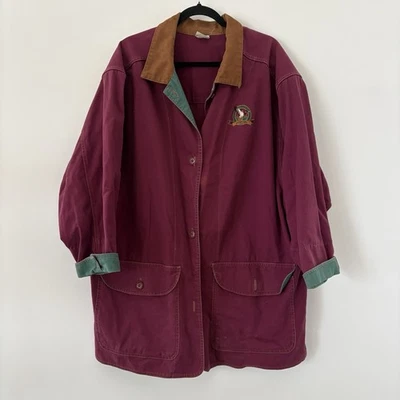 VINTAGE Jantzen Barn Coat Womens XL Purple Corduroy Collar Made USA 90s Duck - Image 1 of 4