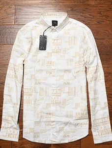 Armani Exchange A|X Men Signature Logo Slim Fit Stretch Cotton Fashion Shirt M - Picture 1 of 11