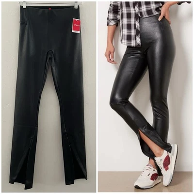 Spanx кожи как спереди разрез брюки женщин XS в Luxe черный искусственный веган новый с Ярлыками - Изображение 1 из 4