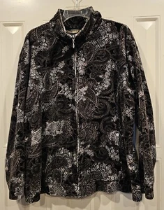Jane Ashley Casual Lifestyle Woman 2X Full Zip Velour Paisley - Picture 1 of 5
