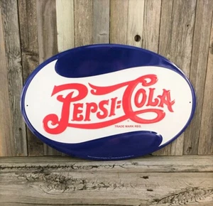 Pepsi Cola Pop Soda Diecut Oval 17.5" Metal Tin Sign Vintage Bar Man Cave New - Picture 1 of 2