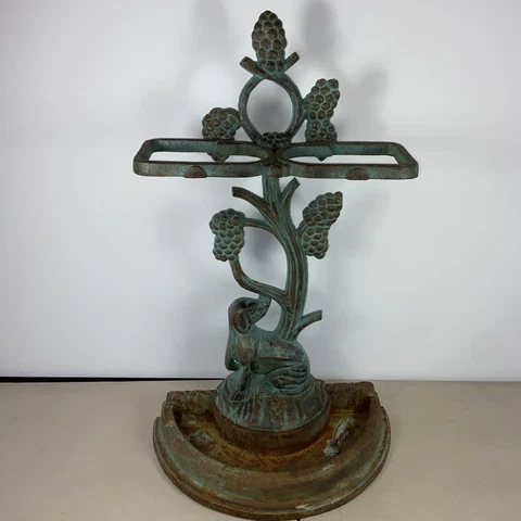 Antique Victorian Cast Iron Double Umbrella Walking Stick Stand Cover