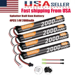 4PCS 7.4V 2000mAh Airsoft Battery 25C Lithium-ion Splatter SRB400-SUB RC Battery - Picture 1 of 10