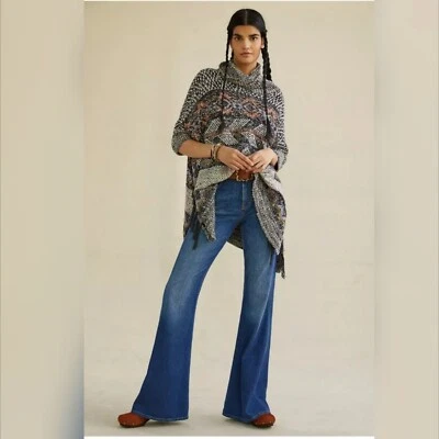 Pilcro x Anthropologie MAGDA KNIT Black Geometric Pullover Poncho Size M/L - Image 1 of 4