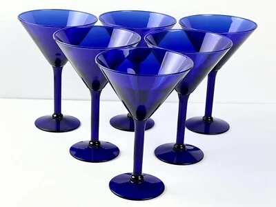 6 vasos de cóctel Pier 1 Imports 7" azul cobalto 8 oz tallo Martini MCM Bar Foto 1 de 4