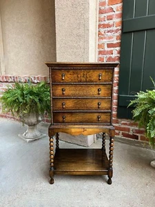 Antique English Music Cabinet Office File Jacobean Petite End Table Tiger Oak - Picture 1 of 20