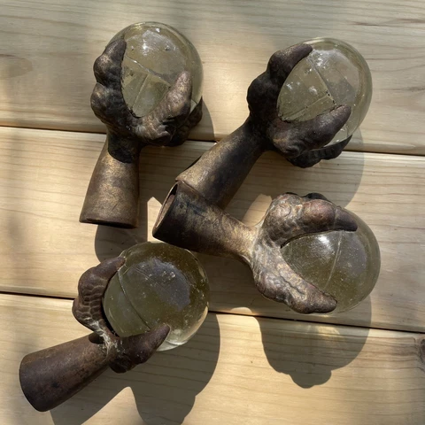 Antique Cast Metal Eagle Gargoyle Talon Glass Ball Table Feet Set-4 Cover
