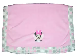 Disney Baby Minnie Mouse Pink Blanket Grey White Polka Dot Trim Edge Lovey - Picture 1 of 2
