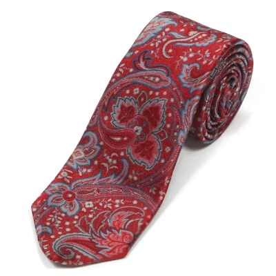 Corbata Oscar de la Renta Elegenat roja con flor de loto azul floral de seda para hombre Foto 1 de 4