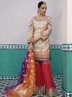 Pakistan India New Salwar Kameez Ghararah 3 Piece Gold Net Dress Not Maria B