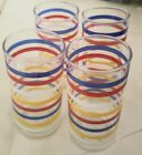 Vintage Primary Color 16 Oz Tumbler Glasses 4Pc Set Bands Blue Red White Yellow