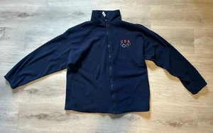 CHAQUETA POLAR CREMALLERA COMPLETA UNISEX ANILLOS OLÍMPICOS EE. UU. CON BOLSILLOS HECHA EN EE. UU. TALLA L - Imagen 1 de 8