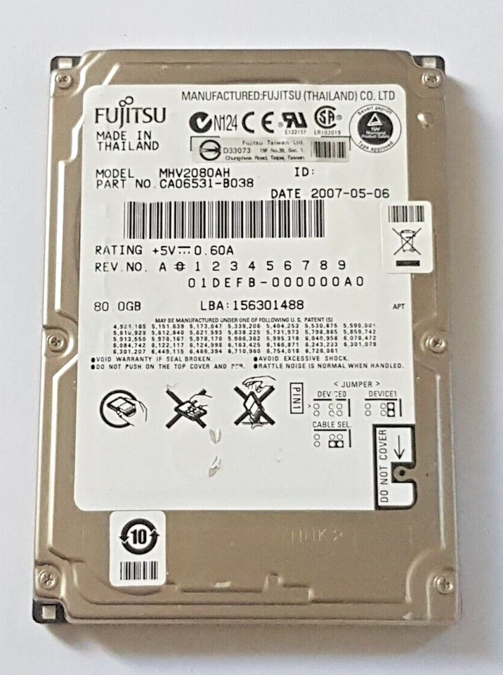 80 GB Ide Fujitsu MHV2080AH P-Ata 5400rpm 8MB HDD 2.5 " Internal Hard Drive - Image 1 of 1