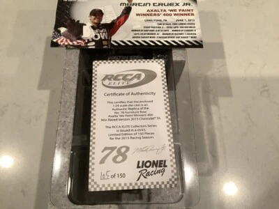 MARTIN TRUEX JR AUTOGRAPHED 2015 FURNITURE ROW POCONO WIN ELITE DIECAST & CARD - Image 1 of 4