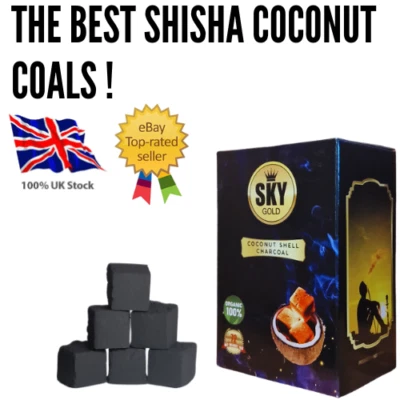 Shisha Charcoal 72pcs 100% Premium Coconut Natural Coal Cubes 1kg Sky Gold - Image 1 of 4