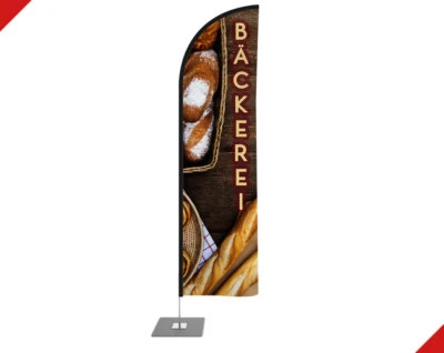 WELTFLAGGE Beachflag „BÄCKEREI / KONDITOREI“ Werbefahne mit Mast inkl Druck - 2,6m - 5,2m