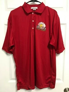 LUG NUTZ Beer Games Men Red Short Sleeve Golf Polo Shirt L FeatherLite NEW - Picture 1 of 4