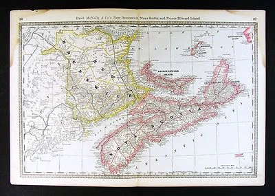 c. 1887 Antique Rand McNally Map - Nova Scotia New Brunswick Halifax - Canada - Image 1 of 3