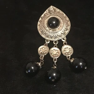 Broche prendedor vintage cabujón negro colgante oro alta costura - Imagen 1 de 6