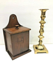 Old Primitive Wall Hanging Lidded Salt or Spice Mahogany Wood Pantry Box - Picture 1 of 8