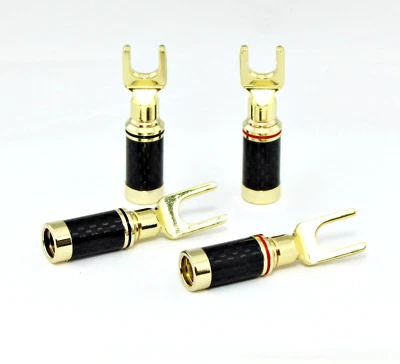 4 Gabelschuhe / Kabelschuhe für Lautsprecherkabel vergoldet - Bild 1 von 4