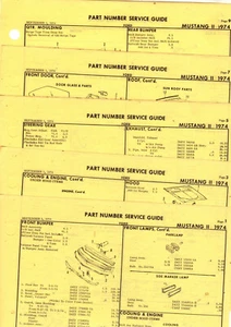 1974 FORD MUSTANG II 74 ORIGINAL PARTS LIST PART NUMBERS BODY CRASH SHEETS ! - Picture 1 of 1