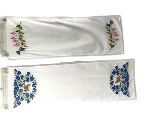 Two Hummingbird Floral Embroidered Table Runners White Cotton Lace Trim - Picture 1 of 10