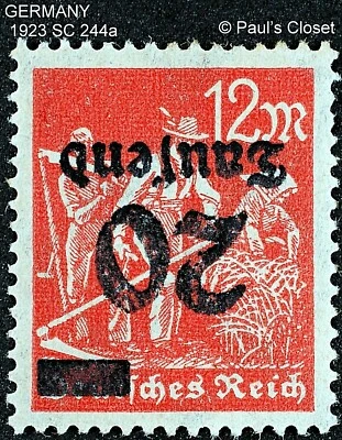 GERMANY 1923 SC 244a 20th m on a 12m VERMILION INV MINT LIGHT HINGE OG VERY FINE - Image 1 of 2