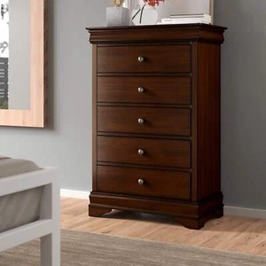 Louis Philippe Style 1Pc Chest Of Drawers Brown Cherry Finish Okume Veneer Bedro - Picture 1 of 8