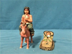 Indianer Indianer Junge auf Pferd. und papoose.  Resin 5x4 Zoll.  - Bild 1 von 11