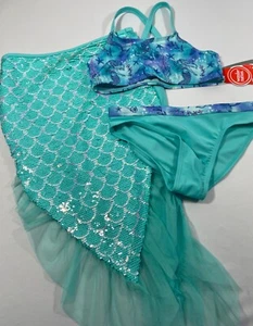 GIRL’S 3-PIECE SWIMSUIT MERMAID BIKINI WITH SEQUINED SKIRT SIZE S (6)-XXL(18) - Picture 1 of 5