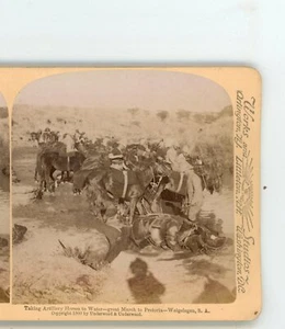 Caballos de artillería para regar Welgelegen S África Guerra de los Bóers Underwood Stereoview - Imagen 1 de 3