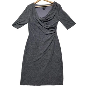 Connected Apparel strukturiertes graues Midi-Etuikleid Wasserfallausschnitt 3/4-Ärmel Größe 10 - Bild 1 von 8