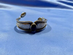 Vintage Mexico 925 Sterling Silver Black Onyx Cuff Bracelet 23.5g - Picture 1 of 10