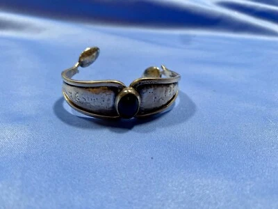 Vintage Mexico 925 Sterling Silver Black Onyx Cuff Bracelet 23.5g - Image 1 of 4