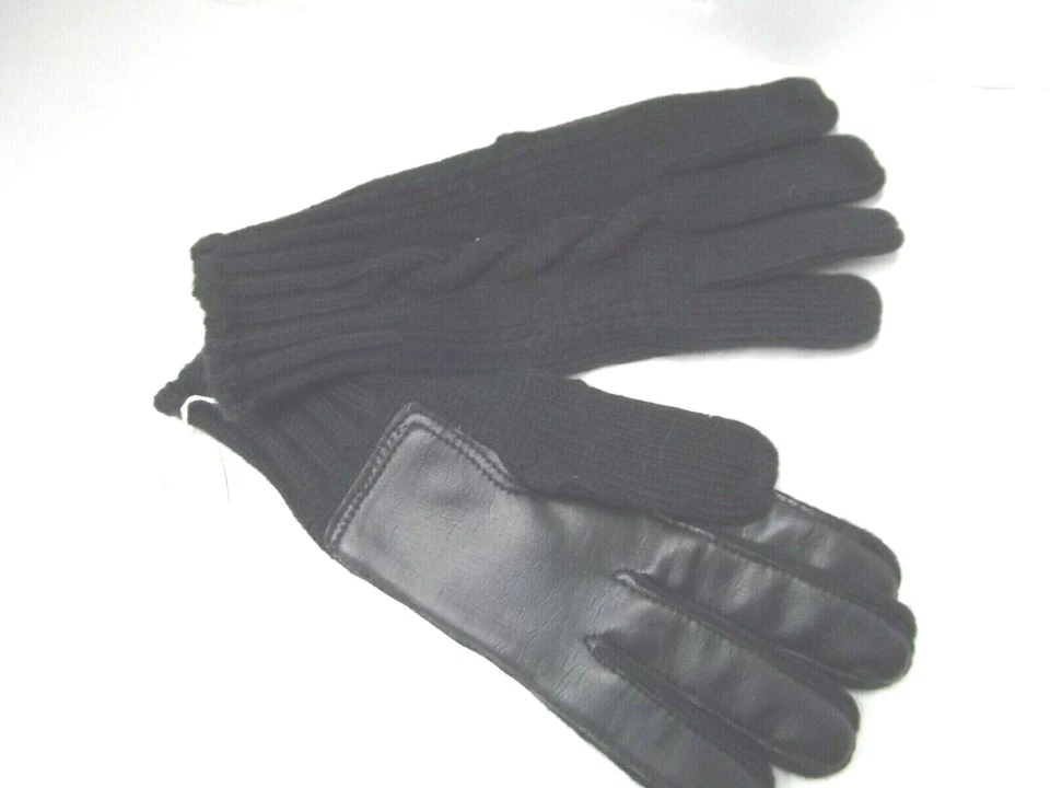Vtg Marshall Fields black cable knit leather driving wrist gloves sz 6 NEW - Image 1 of 4